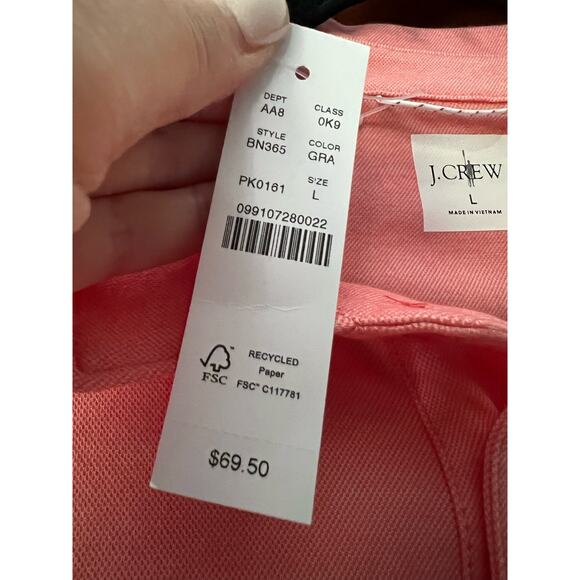 NWT J. Crew Men's Performance Polo Shirt With COOLMAX Grapefruit Pink Size L - Picture 7 of 12